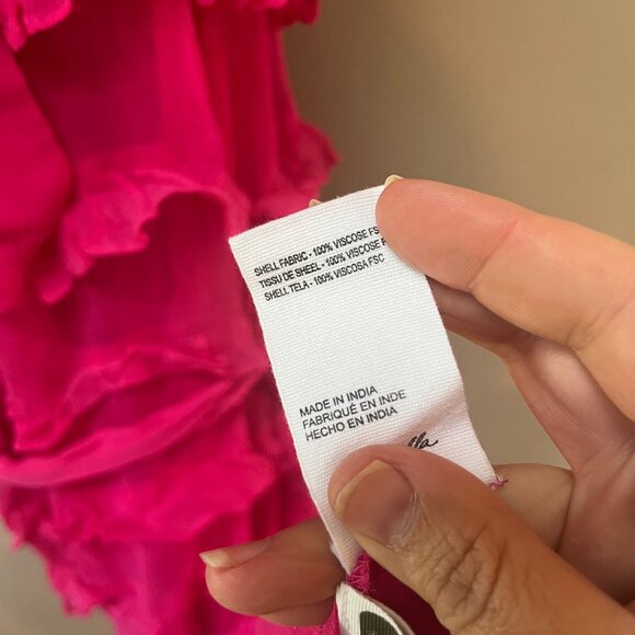 Cleobella Milana Ankle‎ Dress XS Magenta Ruffled Ethically Handmade - Picture 9 of 9